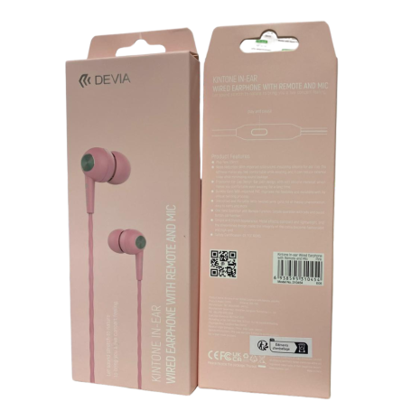 Écouteurs Filaires avec télécommande et micro Jack 3.5mm Devia EM018 - Rose