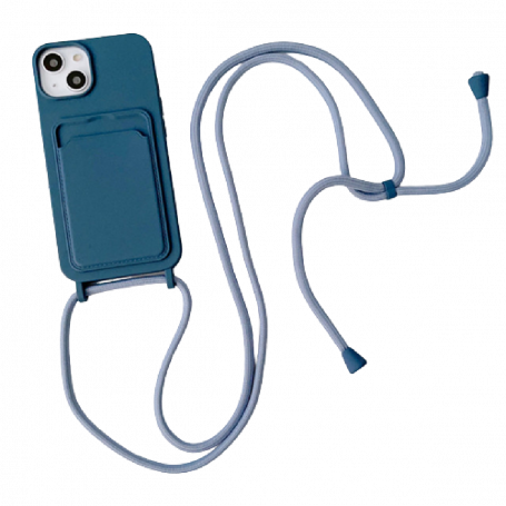 Coque en Silicone iPhone avec Porte Carte et Cordon Bleu
