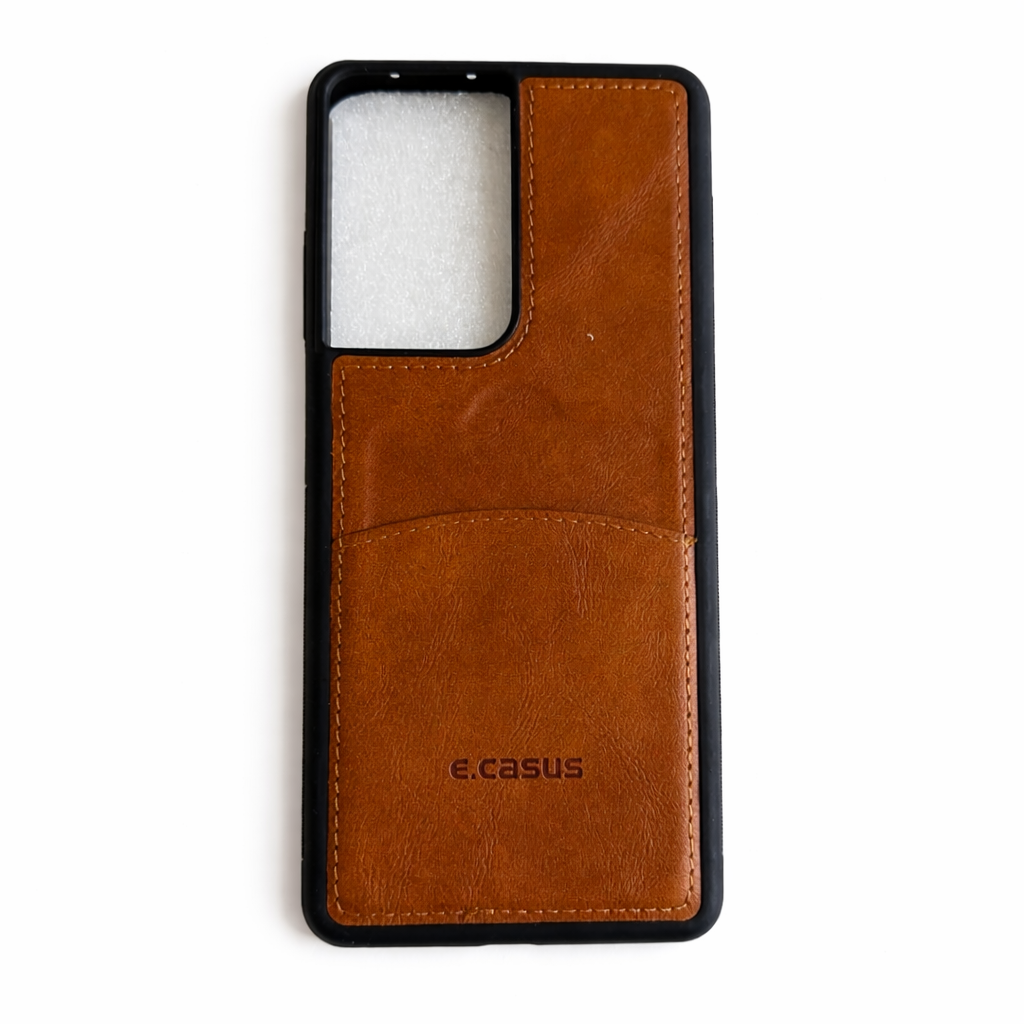 Coque portefeuille en similicuir de luxe avec porte carte Brun Samsung